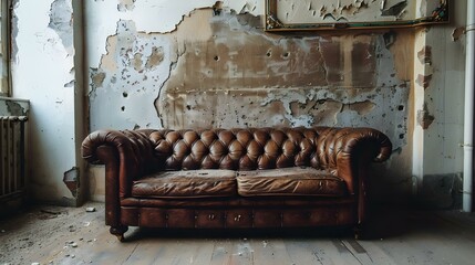 Old vintage interior with leather sofa
