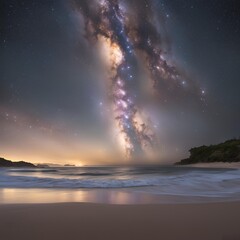 Milky Way Arching Over Serene Beach with Soft Waves
