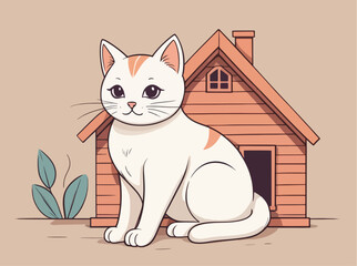 Cute cat at home. Vector illustration.