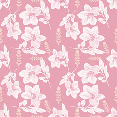 Pink floral themed fabric pattern,  and ethnic style embroidery for clothing texture, wrapping, carpet decoration.