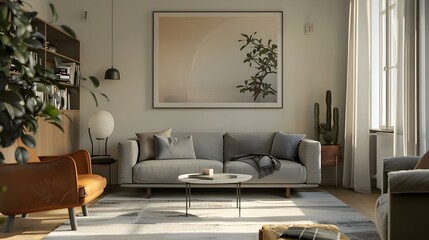 Stylish Living Room Interior with Mockup Frame Poster