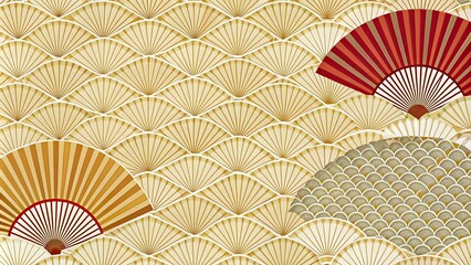 Modern Japanese fan pattern on geometric background , Japan, fan, pattern, modern, design, traditional, culture, geometric