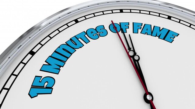 15 Minutes of Fame Clock Fifteen Famous Moment Celebrity Short Time 3d Animation