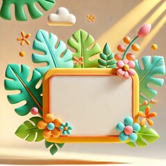 Fototapeta premium 3D Cartoon Signboard with Shopping Bag and Tropical Decor