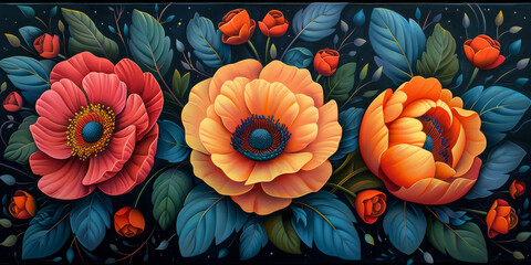 パネルの壁アート、壁の装飾、花のデザインの大理石の背景