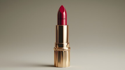 3. "A minimalist image with a white background highlighting a single, unbranded lipstick in a gold case, centered
