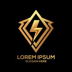Obraz premium Luxury Golden Electric Logo with abstract letter bolt logo template design vector Brand Electric Logo 