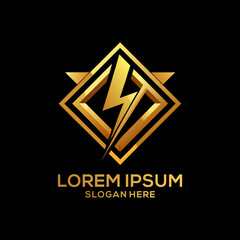 Obraz premium Luxury Golden Electric Logo with abstract letter bolt logo template design vector Brand Electric Logo 