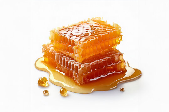 Fresh honeycombs filled with fresh honey on white background. File contains clipping path.