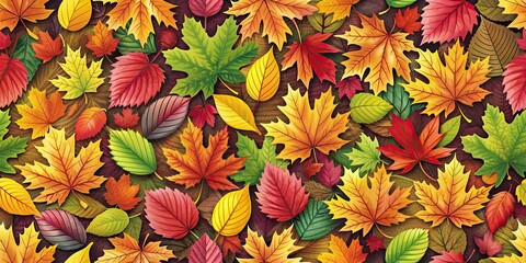 Fototapeta premium Seamless pattern featuring colorful autumn leaves , fall colors, repetitive design, foliage, seasonal, nature, textured background