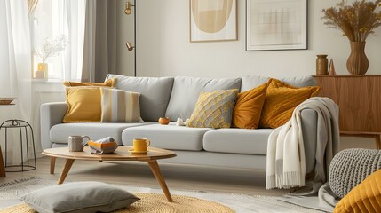 Stylish boho composition in a living room interior