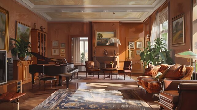 Panoramic living room with room adaptation