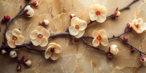 パネルの壁アート、壁の装飾、花のデザインの大理石の背景