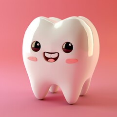 3D Illustration of a Tooth. Smiley and Cute Tooth Symbol