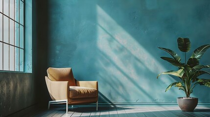 Minimalist living room with blue wall texture background