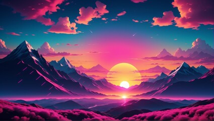 Abstract wallpaper background sunset mountains bright sun