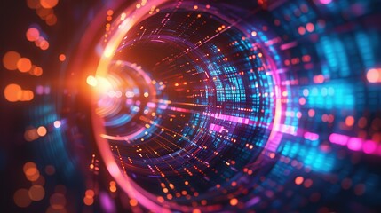 Obraz premium Futuristic Digital Tunnel with Vibrant Neon Lights and Abstract Data Streams