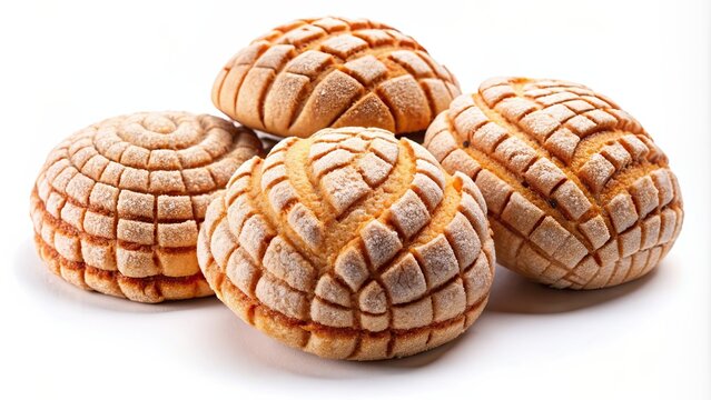 Mexican Conchas sweet bread isolated on white background, Mexican, Conchas, sweet bread, bakery, traditional