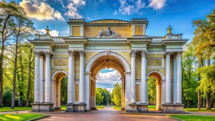 Obraz premium Orlov Gate, a neoclassical triumphal arch in Catherine Park, Tsarskoye Selo, Russia, Russia