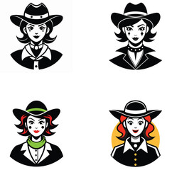 female-cowboy-clown-tattoo-design vector illustration icon. eps