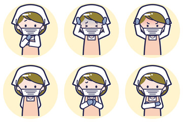 女性調理員のポーズセット_05