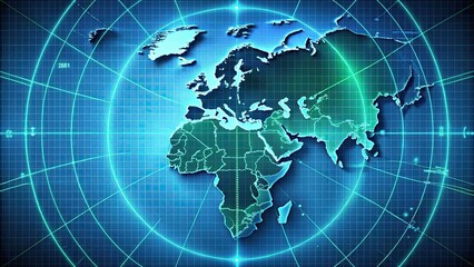 Map of Europe and Africa displayed on radar screen, Europe, Africa, radar, map, technology, navigation
