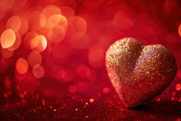 Obraz premium A stylish Valentine background with a gold glitter heart and elegant calligraphy on a deep red background