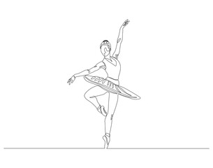 Continuous one line drawing of woman ballet dancer. Single line drawing illustration of ballet dancer. Ballerina concept line art. Editable outline.