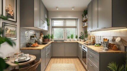 Modern Cozy Kitchen with Wooden Countertops and Indoor Plants in Natural Light