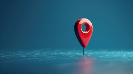 Red Map Pin on Digital Surface Indicating Geo Location and Navigation Concept