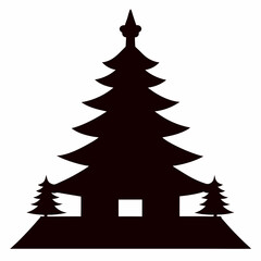 Pagoda and Christmas tree icon silhouette vector art illustration 