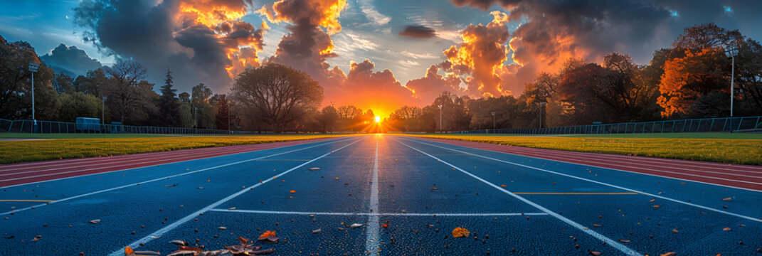 Close up athletics stadium with race track view,
This Action-packed track and field stadium with hurdles ready for athletes 

 