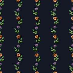 Seamless pattern, botanical background, floral pattern with hand drawn plants, leaves, wild flowers.