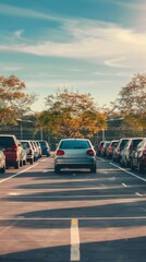 Fototapeta premium Abstract Wallpaper of Cars Parked in an Outdoor Parking Lot, Representing Second-Hand Car Sales and Rental Services, Car Dealership and Agency Concepts, Ideal for Waste Utilization, Car Dealerships, D