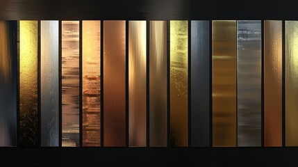 Gold rose, silver, bronze, copper and golden foil texture gradation background set. Vector shiny and metalic gradient collection for border, frame, ribbon, label design.illustration