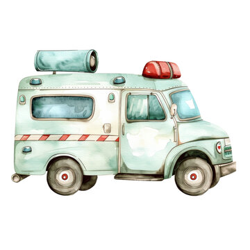 recommend clip art: Vintage Watercolor Ambulance Illustration   Medical Emergency Retro Vehicle