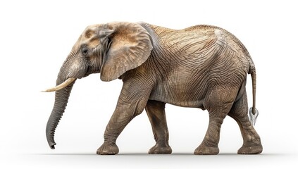 Fototapeta premium African Elephant Walking on White Background
