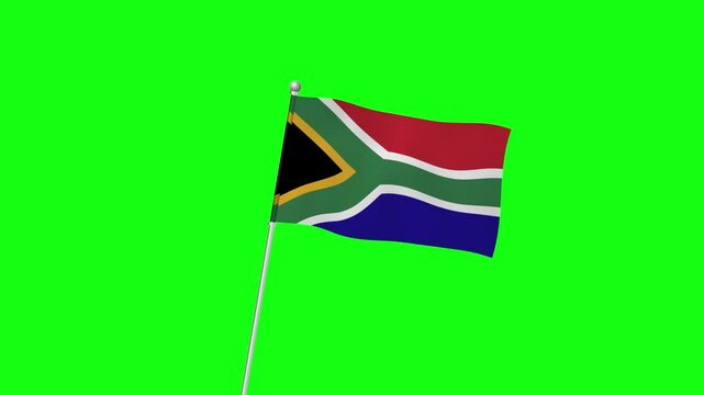 4K SOUTH AFRICA flag with pole waving on chroma key green screen
