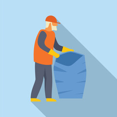 Garbage man is throwing a trash bag in the trash can