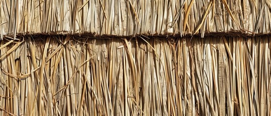 Panoramic close-up, high detail scan of thatch roof texture, Generative AI