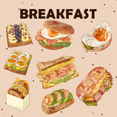 Breakfast toast and sandwich