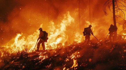 Obraz premium forest fire advancing towards a small community, with flames and smoke threatening homes and wildlife