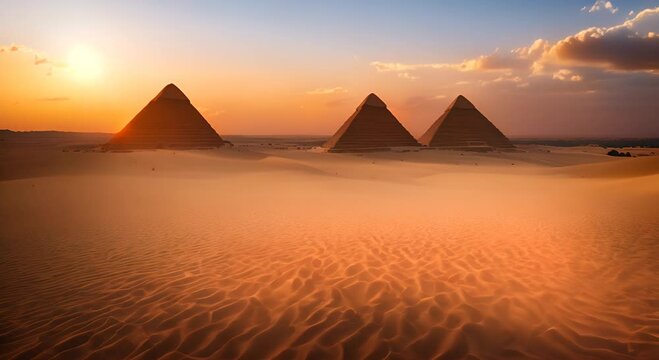Landscape with ancient Egyptian pyramids beautiful sky and sunset