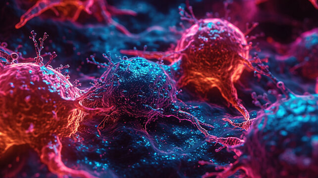 Cancer cell. Oncology research structure mutation, somatic cell of body. genetic predisposition. Neoplasms, cancerous disease, malignant tumour, Danger fear the unknown, biology medicine dna immune.