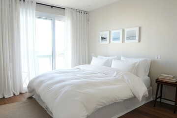 Bright and airy white bedroom with a cozy ambiance and minimal design
