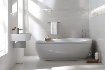 Fototapeta premium Contemporary white bathroom with a simple and elegant design