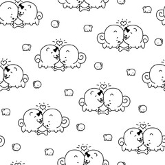 Fototapeta premium Cute kawaii pomeranian dog. Seamless pattern. Coloring Page. Cartoon character. Vector drawing. Design ornaments.