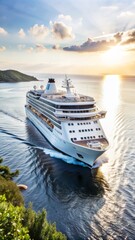 A large cruise ship is sailing on the ocean