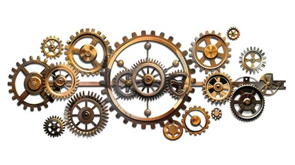 Intricate Steampunk Clockwork Gears and Cogs on White Background