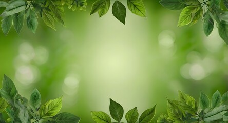 Obraz premium green leaves frame with blur bokeh background with copy space.